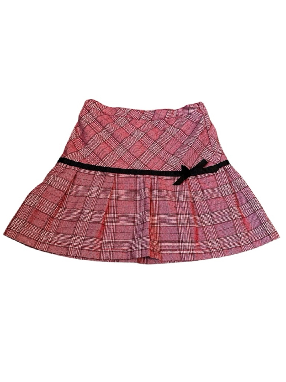 Vintage Pleated Mini Skirt Red Plaid Black Bow Academia Ivy League 90s Clueless
